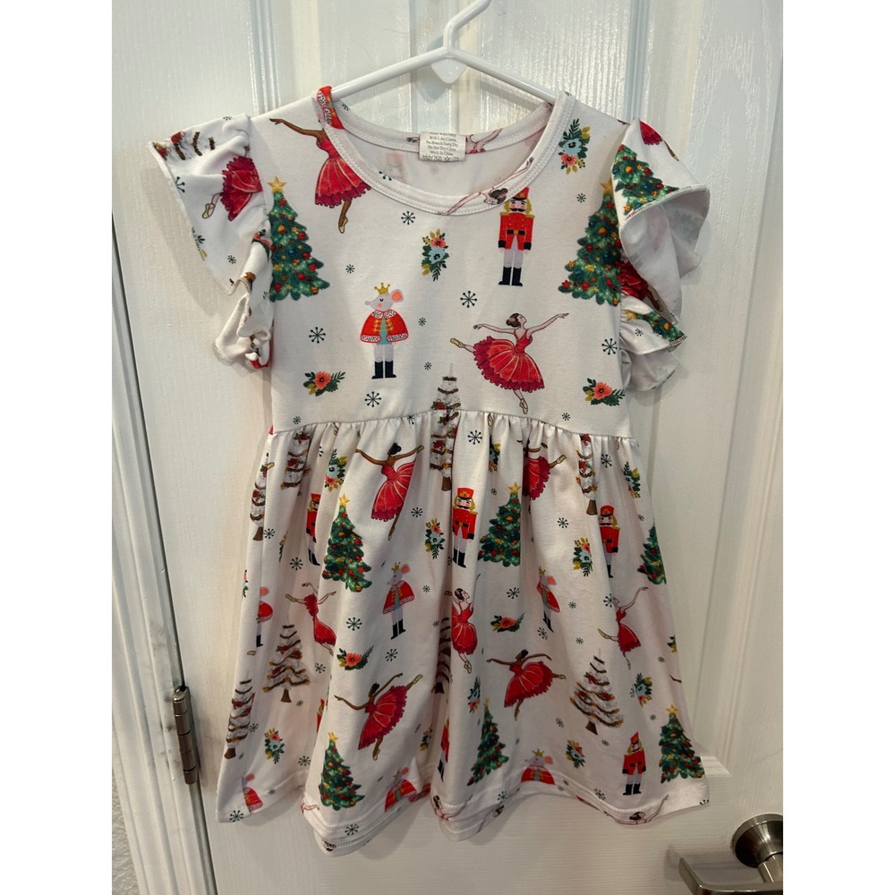 Unbranded Nutcracker Dress White‎ Flutter Sleeve Holiday Christmas Ballet 4T